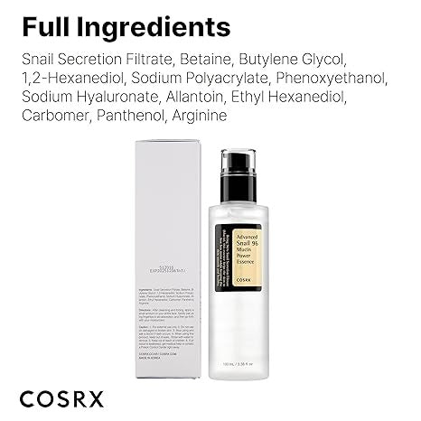 Cosrx skincare product with full ingredients list on a white background