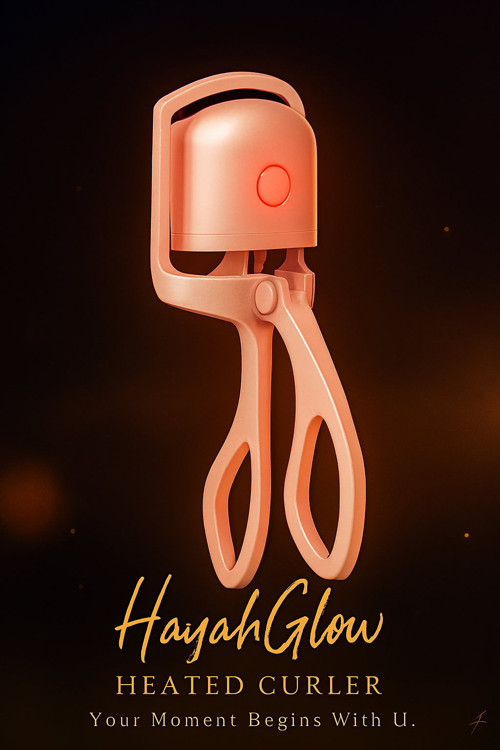 HayahGlow heated curler on a dark background with brand name and tagline.