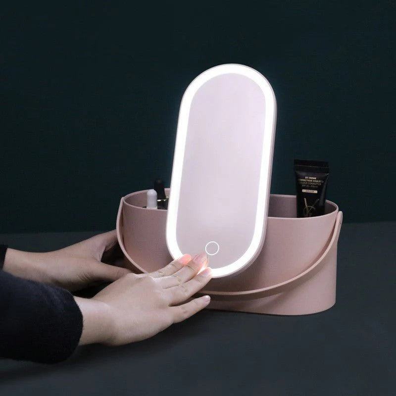 Portable LED Light Storage Box Beauty And Makeup Mirror - Hayah Glow
