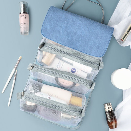 Detachable Make-Up Bag Foldable Box Large Capacity 4-Room Travel Portable Inner Zipper Cosmetic Pack with Handle - Hayah Glow