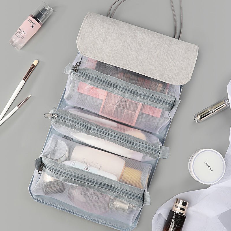 Detachable Make-Up Bag Foldable Box Large Capacity 4-Room Travel Portable Inner Zipper Cosmetic Pack with Handle - Hayah Glow