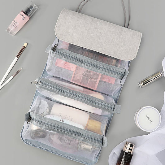 Detachable Make-Up Bag Foldable Box Large Capacity 4-Room Travel Portable Inner Zipper Cosmetic Pack with Handle - Hayah Glow