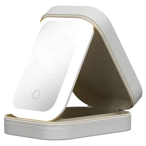Makeup Storage Box With LED Light Mirror Portable Travel Makeup Cosmetics Storage Box Touch Light Storage Organizer - Hayah Glow
